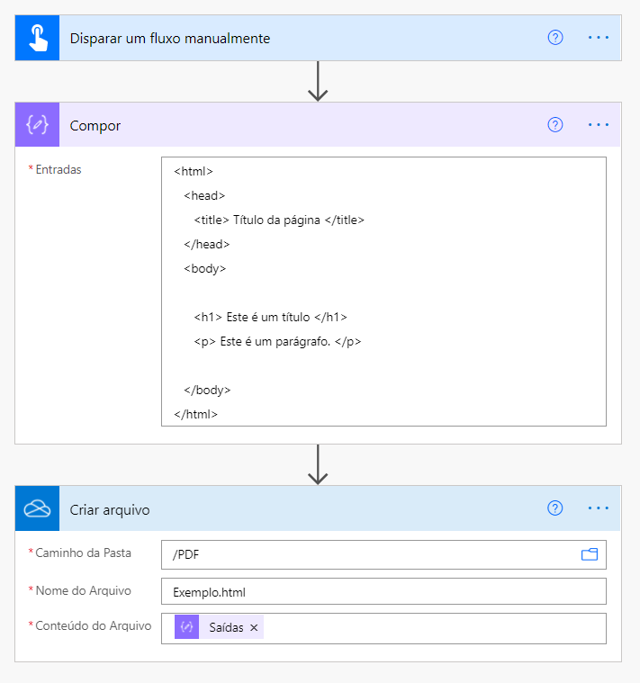 Incluir HTMl no arquivo - Power Automate