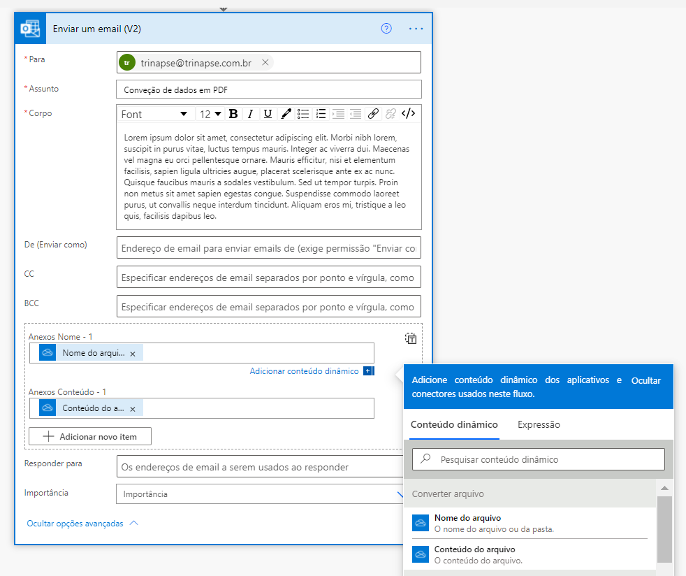 Incluir PDF no e-mail - Power Automate