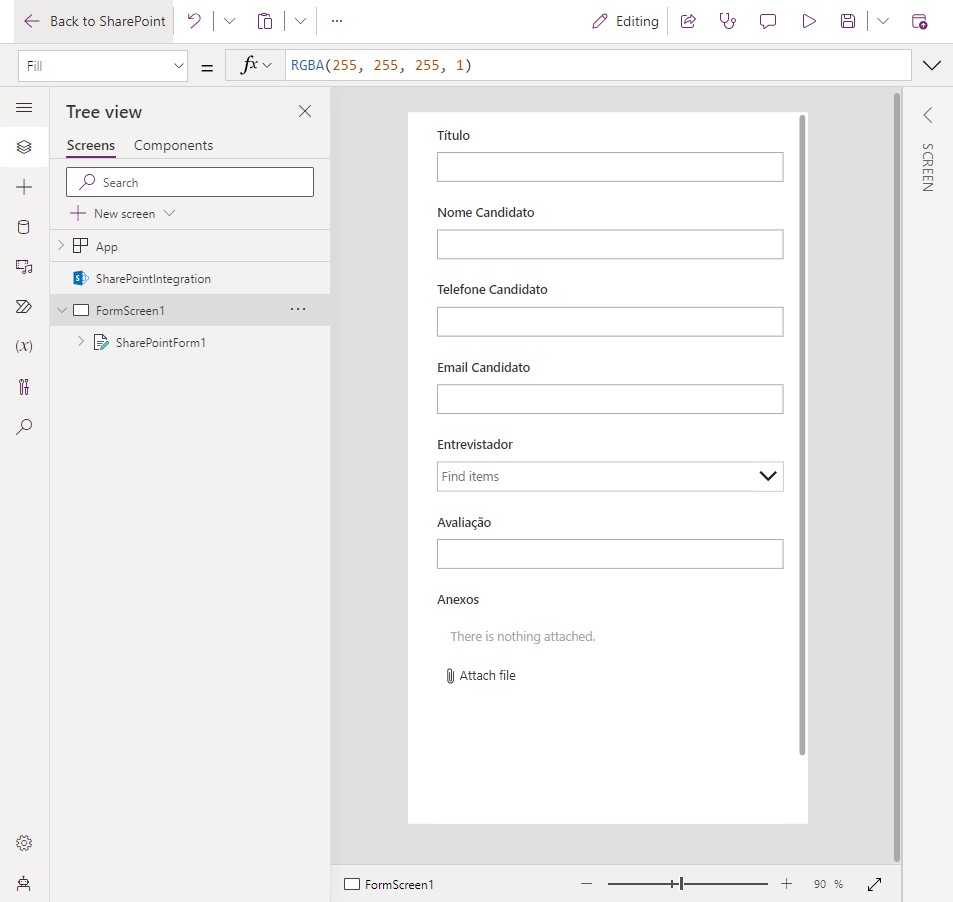 Formulário Power Apps
