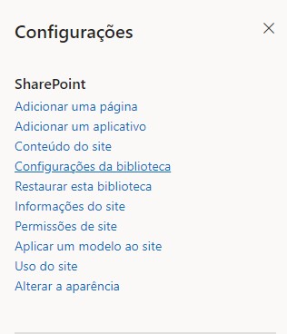 Configuração biblioteca SharePoint