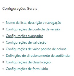 Configuração biblioteca SharePoint