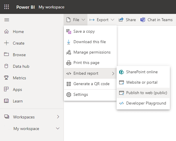 Menu Power BI