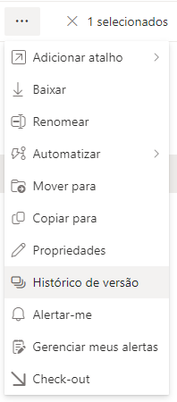 Histórico de versão documento SharePoint