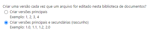 controle de versões biblioteca SharePoint