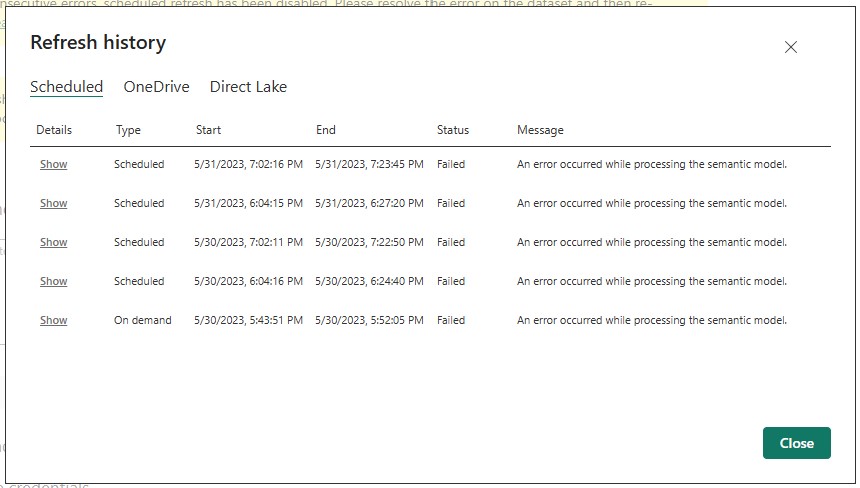 Histórico de atualizações de um Dataset no Power BI online