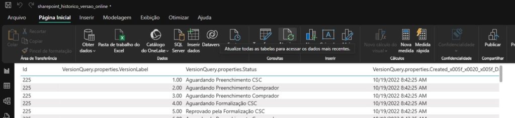 Barra de comandos do Power BI Desktop
