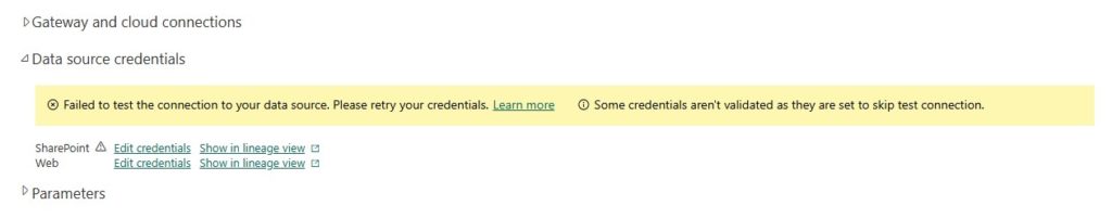 Credênciais de um Dataset no Power BI online