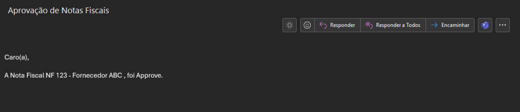 Notificação da aprovção da nota fiscal no Outlook