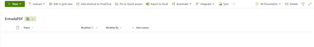 Bibliotecado SharePoint online onde serão salvos os PDFs para extração pelo Power Automate