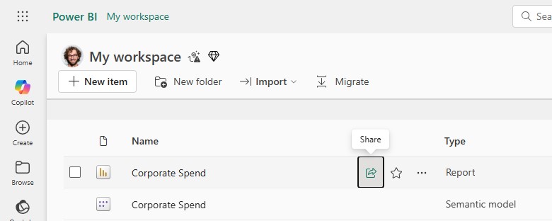 Compartilhamento de relatório no  Power BI Online