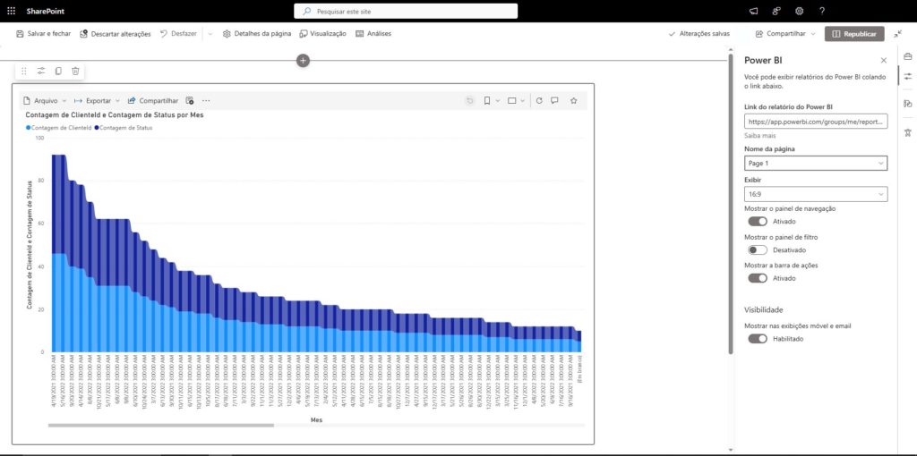 Edição de uma página moderna do SharePoint com web part do Power BI