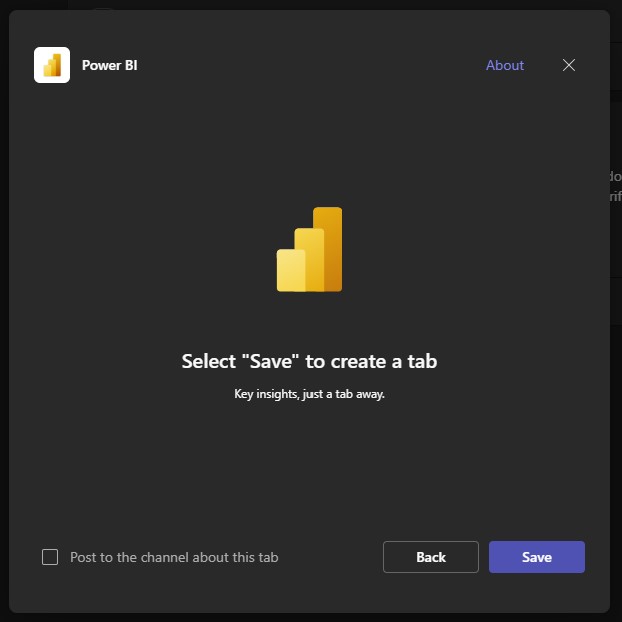 Inclusão da aba do Power BI em um canal do Teams