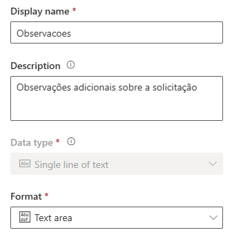 Opções da Coluna no Dataverse