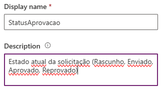 Descrição da Coluna no Dataverse