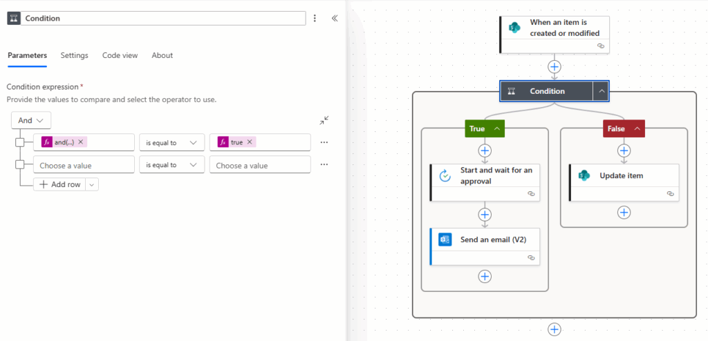 Fluxo do power automate com expressão And