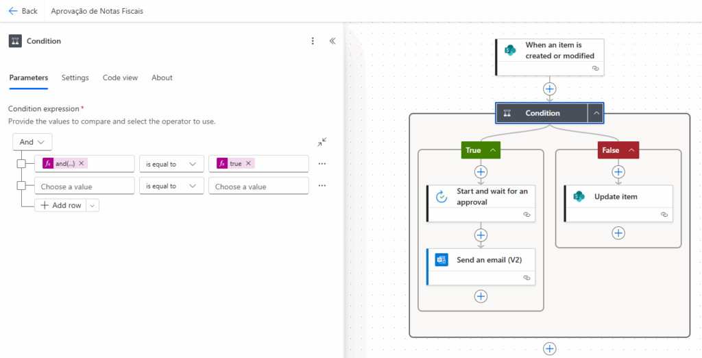 Fluxo do power automate com expressão Or