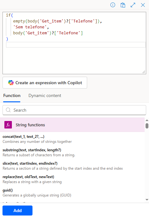 Fluxo do power automate com expressão If