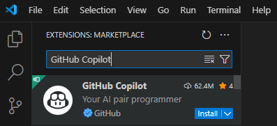 Instalação da extensão do GitHub Copilot no VScode