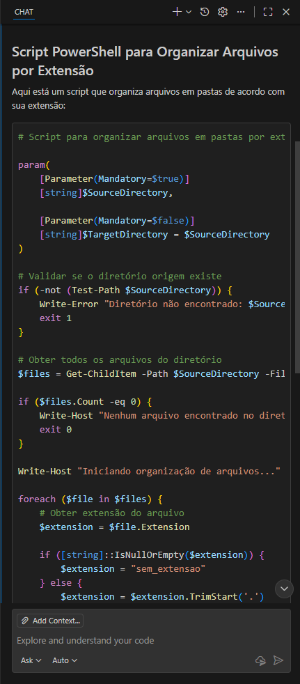 Prompt do GitHub Copilot no VScode