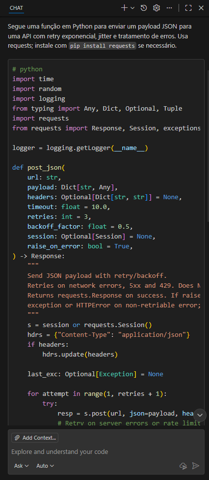 Prompt do GitHub Copilot no VScode
