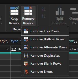 Removendo linhas no Power Query Editor