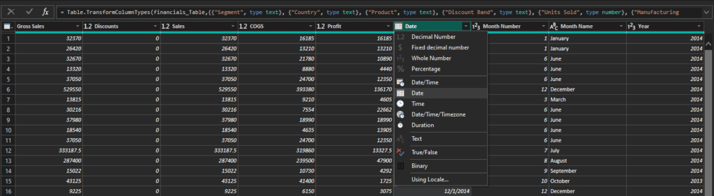 Alterando tipo de dados de coluna no Power Query