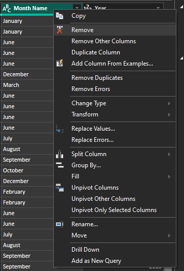Removendo colunas no Power Query Editor